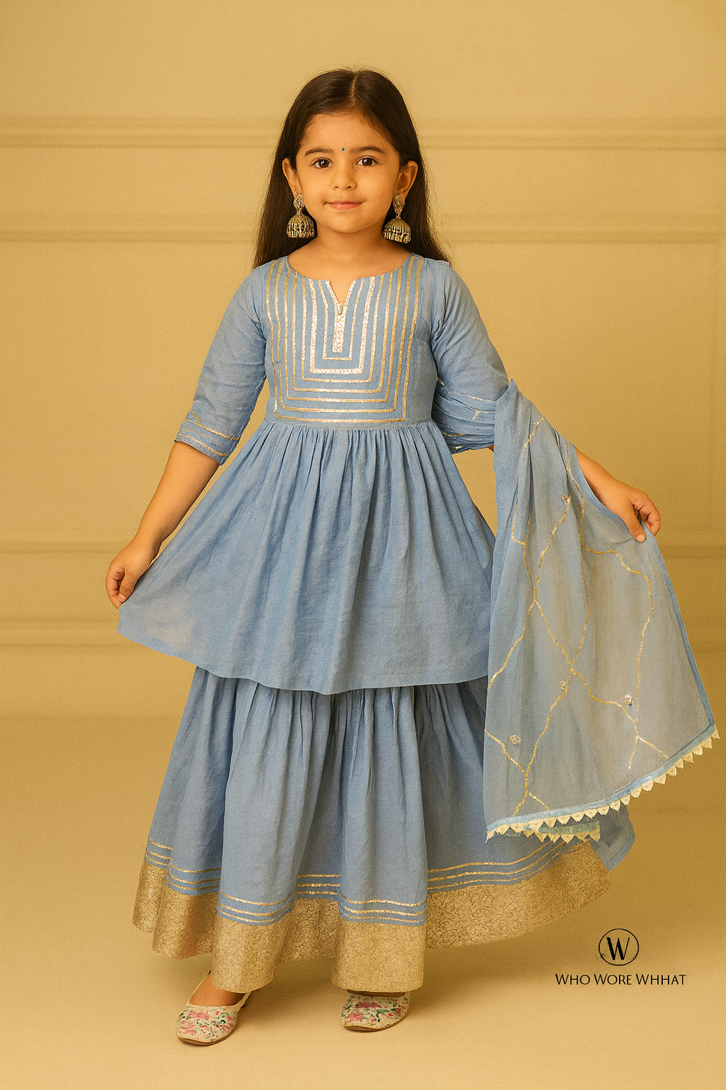 Pre Order: Gray Gota Kurti Detailing With Sharara Set