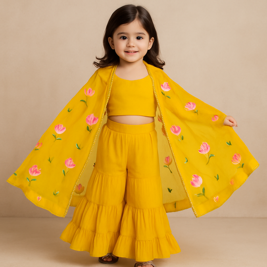 Pre Order: Yellow Top With Sharara Set