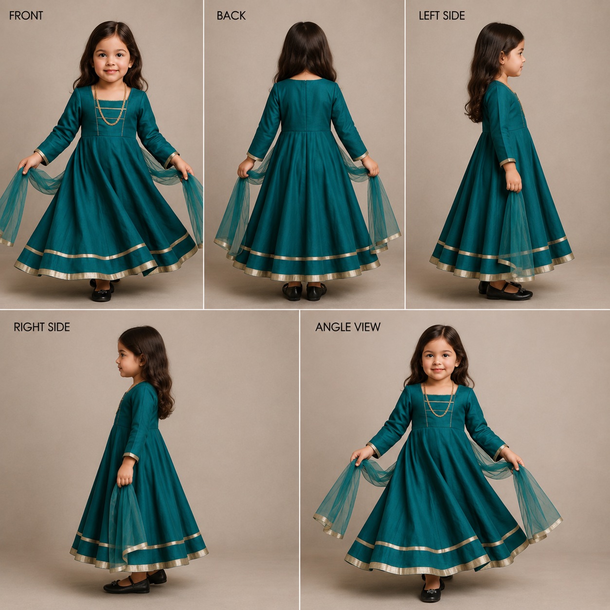 Pre Order:Hiba Rama Green Silk Anarkali Set