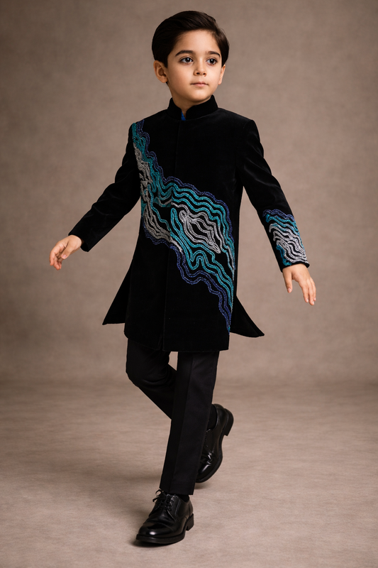 Pre Order:Ocean Royale Embroidered Sherwani And Pant