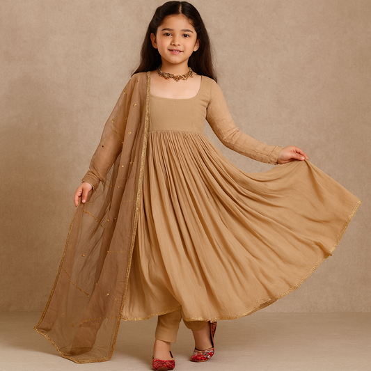 Pre Order: Beige Anarkali Suit Set