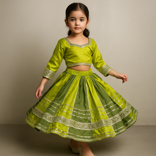 Pre Order: Green Gota Detailed Lehenga Set