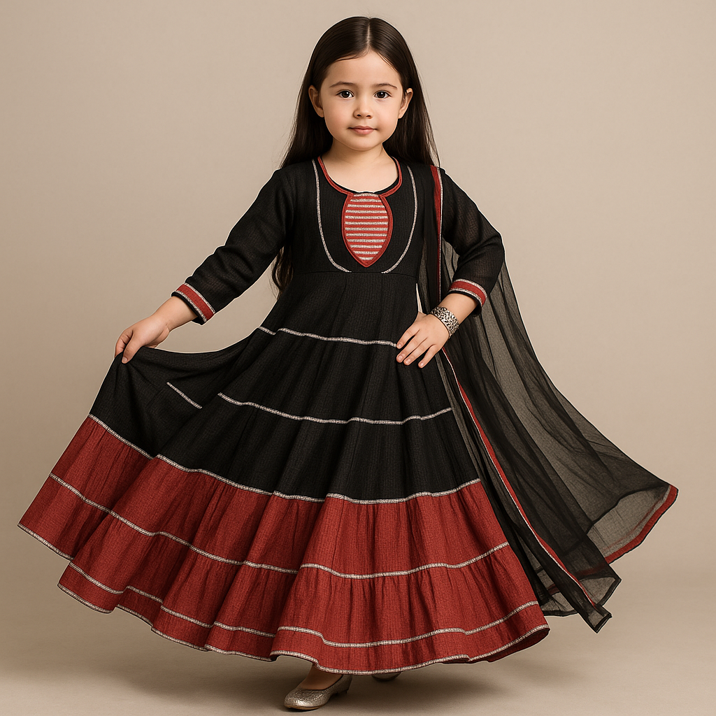 Pre Order: Red And Black Kantha Cotton Dress