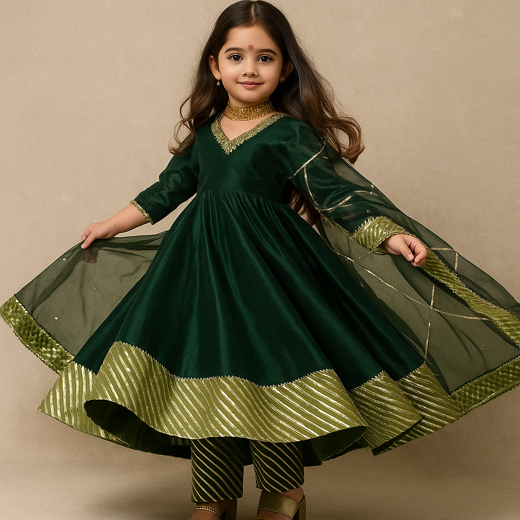 Pre Order: Green Anarkali with Dupatta Gota Detailing