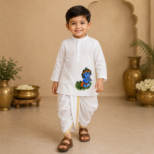 Pre Order: Shwet Kanha Dhoti Set