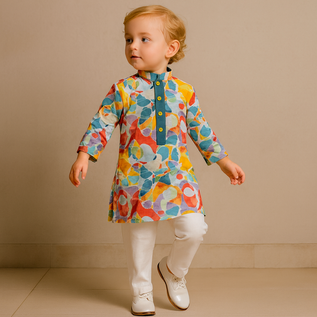 Pre Order: Cotton Linen Multicolour Kurta And White Pant