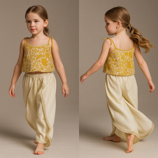 Pre Order: Tie Up Straps Floral Printed Top And Tulip Dhoti