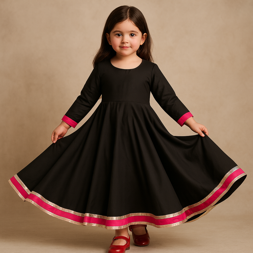 Pre Order: Black and pink lace Anarkali Suit Set