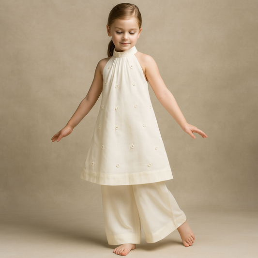 Pre Order: Fresh White Halter Neck Kurti With Pant