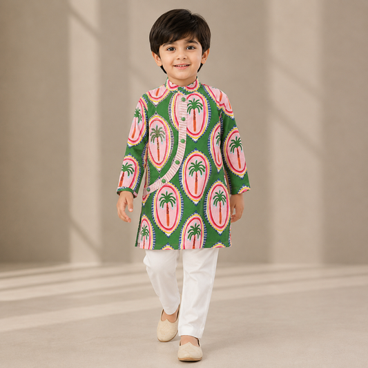 Pre Order: Gulmohar Green Kurta Set
