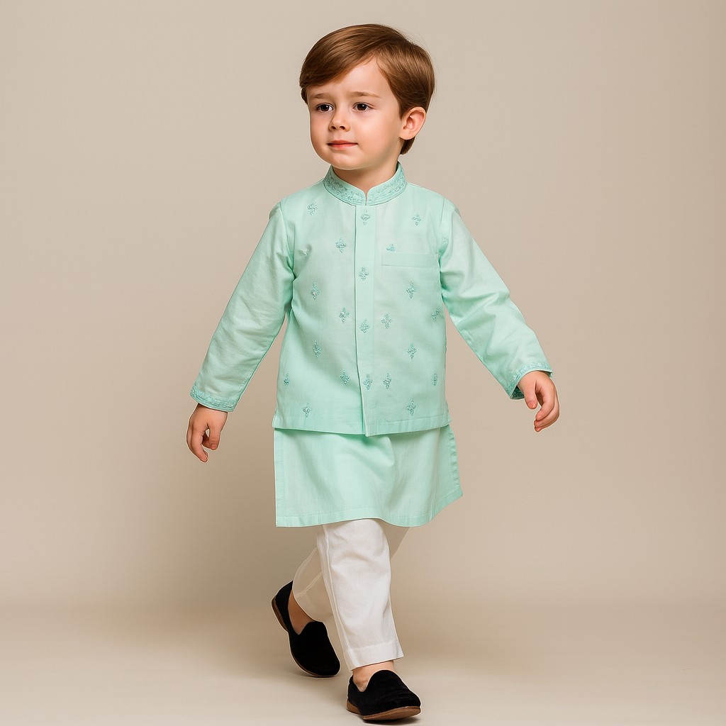 Pre Order: Kurta With Faux Mirror Jacket And Pyjama