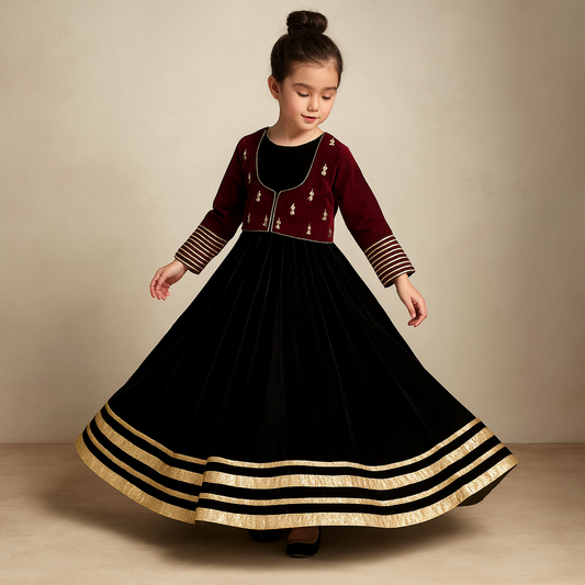 Pre Order: Charming Velvet Anarkali With Front-Open Jacket