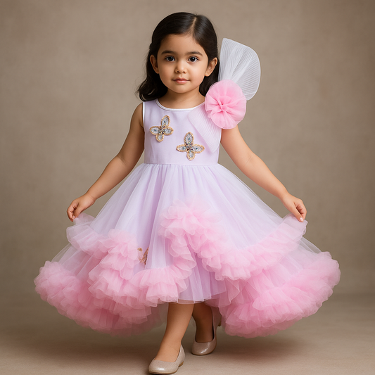 Pre Order: Butterfly Adorned Net High Low Dress
