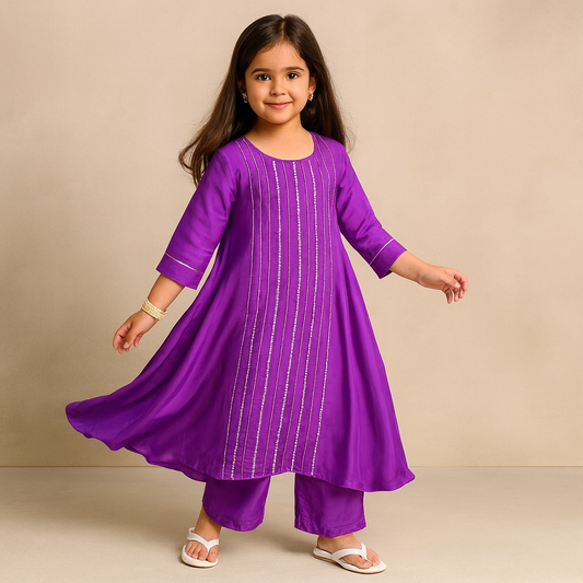 Pre Order: Purple Anarkali Suit Set