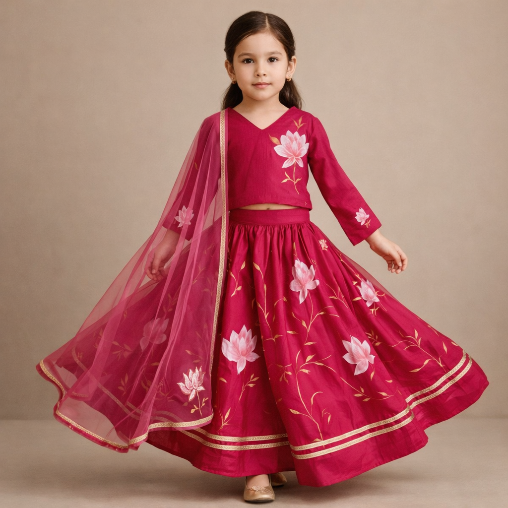 Pre Order: Hot Pink Floral Printed Lehenga Set