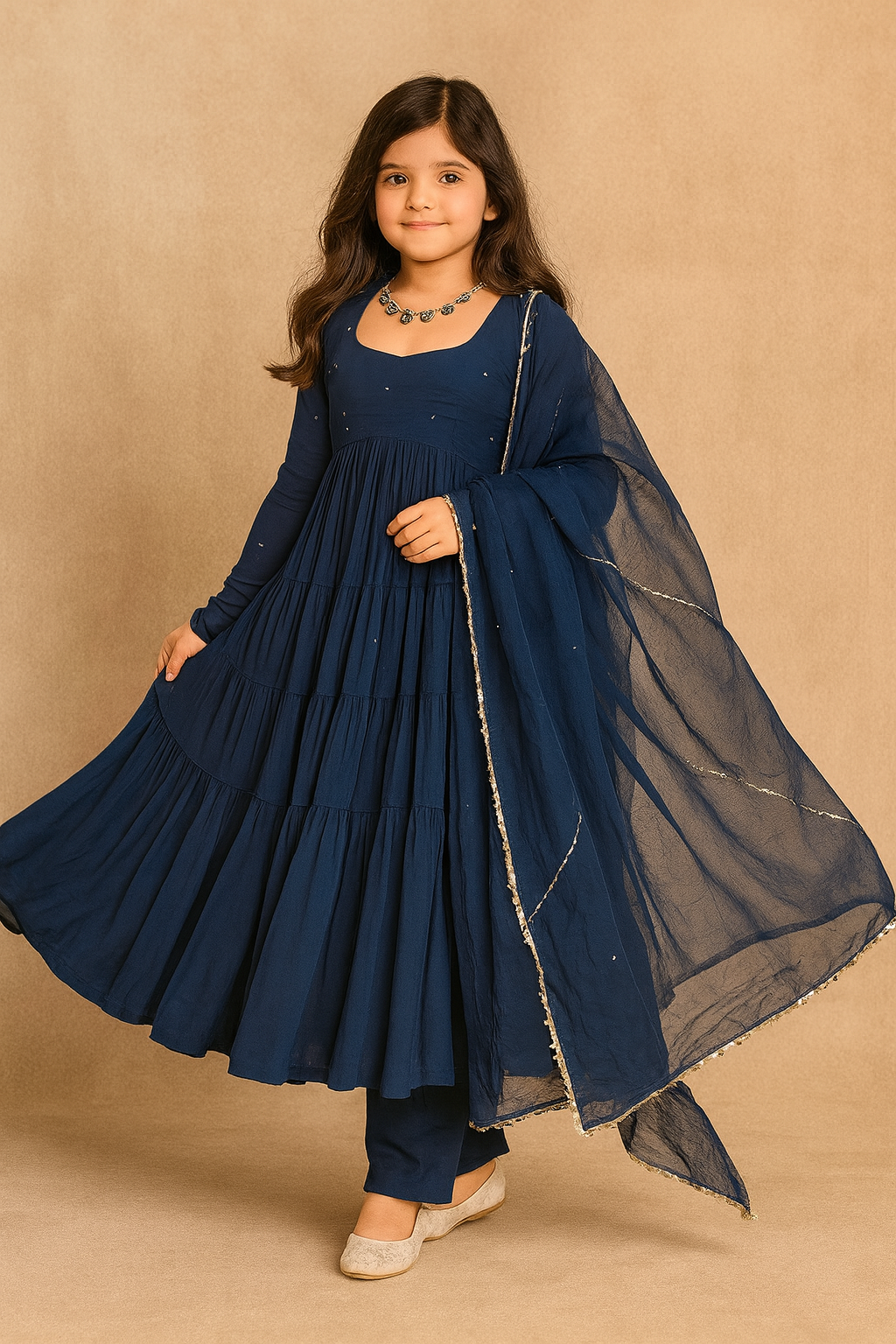 Pre Order: Teal Blue Anarkali Gota Detailing Suit Set