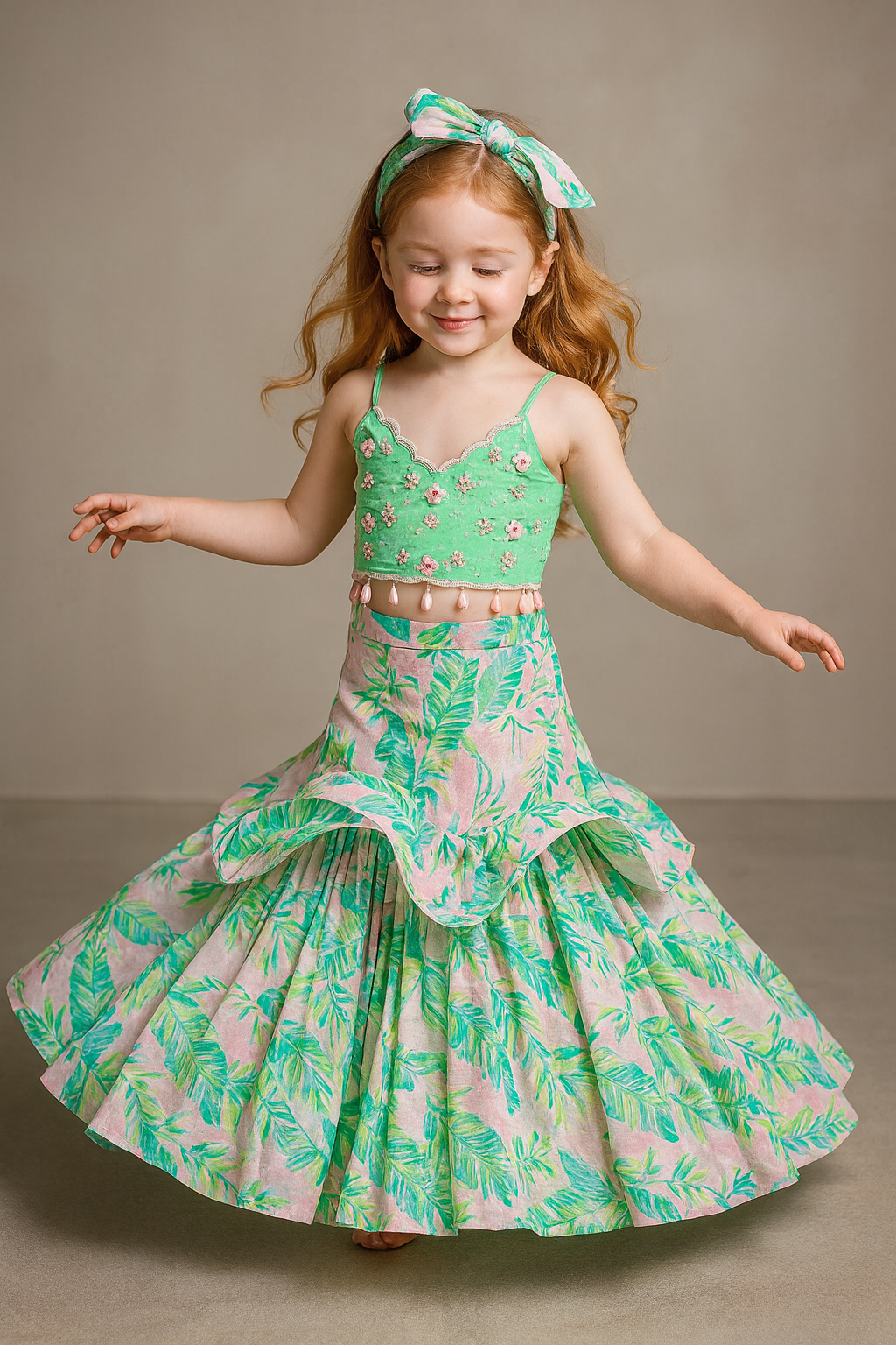 Hand-Embroidered Top With Stylish Lehenga And Matching Stole