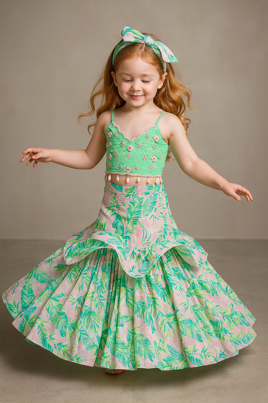 Hand-Embroidered Top With Stylish Lehenga And Matching Stole