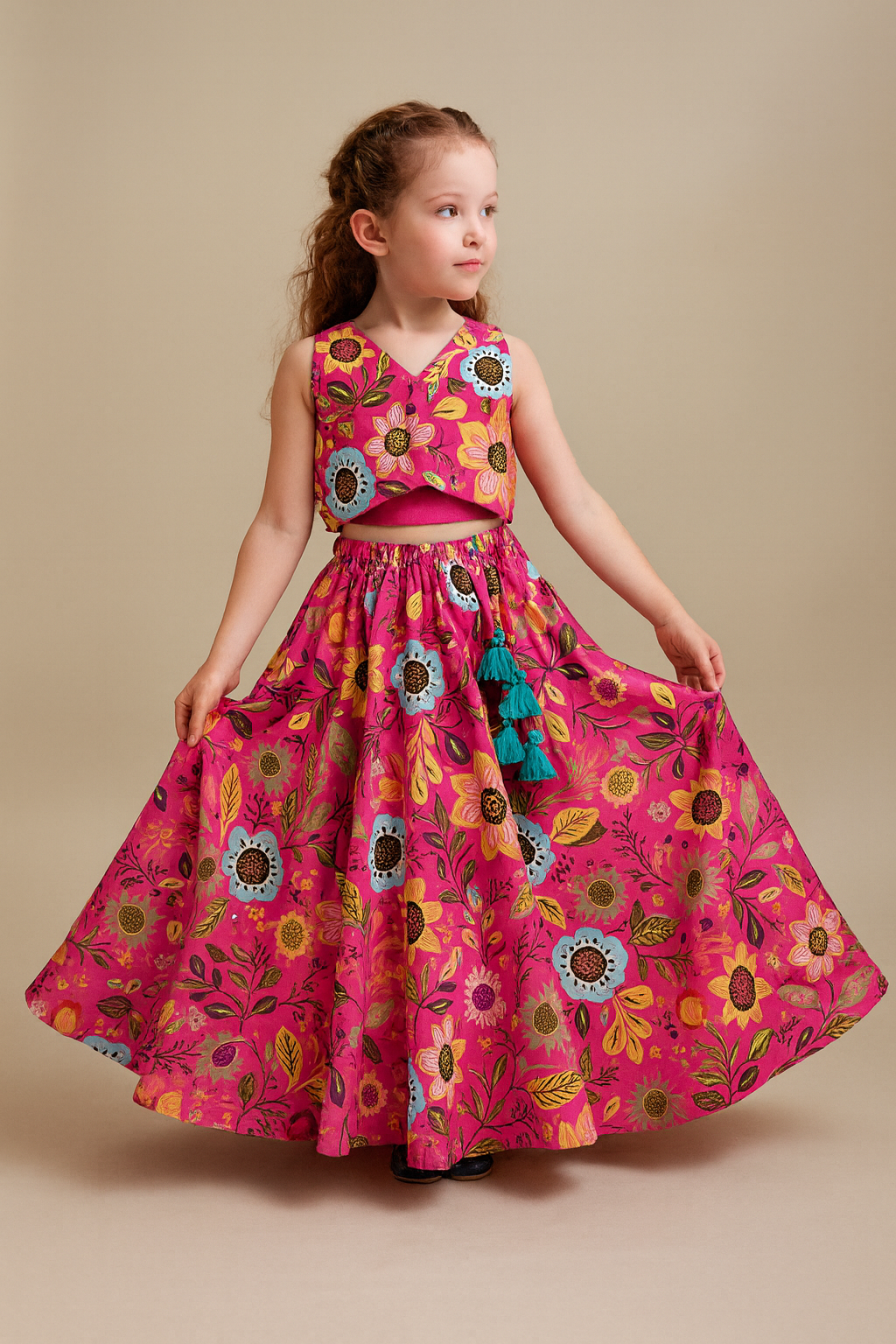 Pre Order: Flower Printed Top And Lehenga