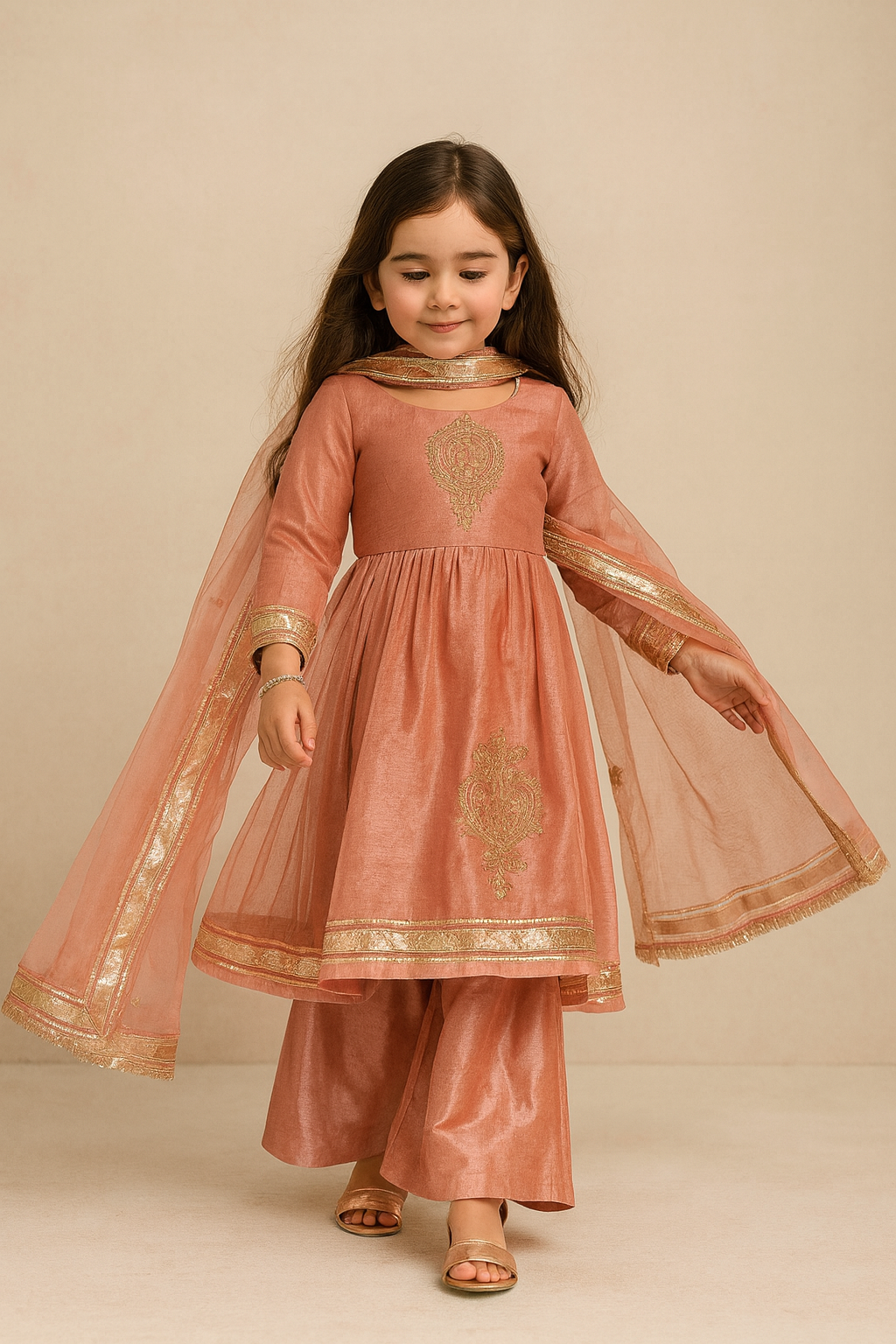 Pre Order: Peach Kurti With Sharara Set