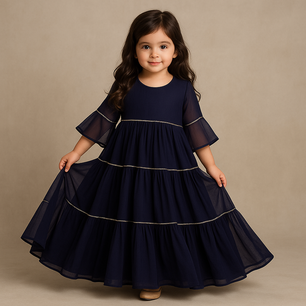 Pre Order: Navy Blue Georgette Anarkali Suit Set