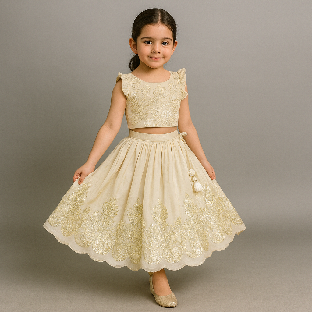 Pre Order: Gota Lace Embroidered Top With Lehenga