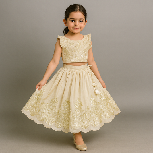 Pre Order: Gota Lace Embroidered Top With Lehenga