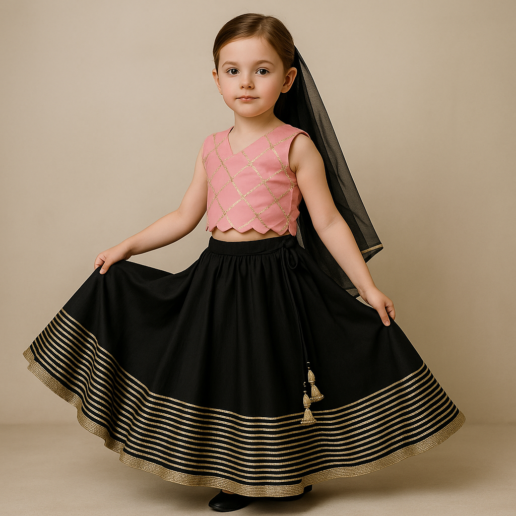 Lace Work Top With Ghagra And Dupatta