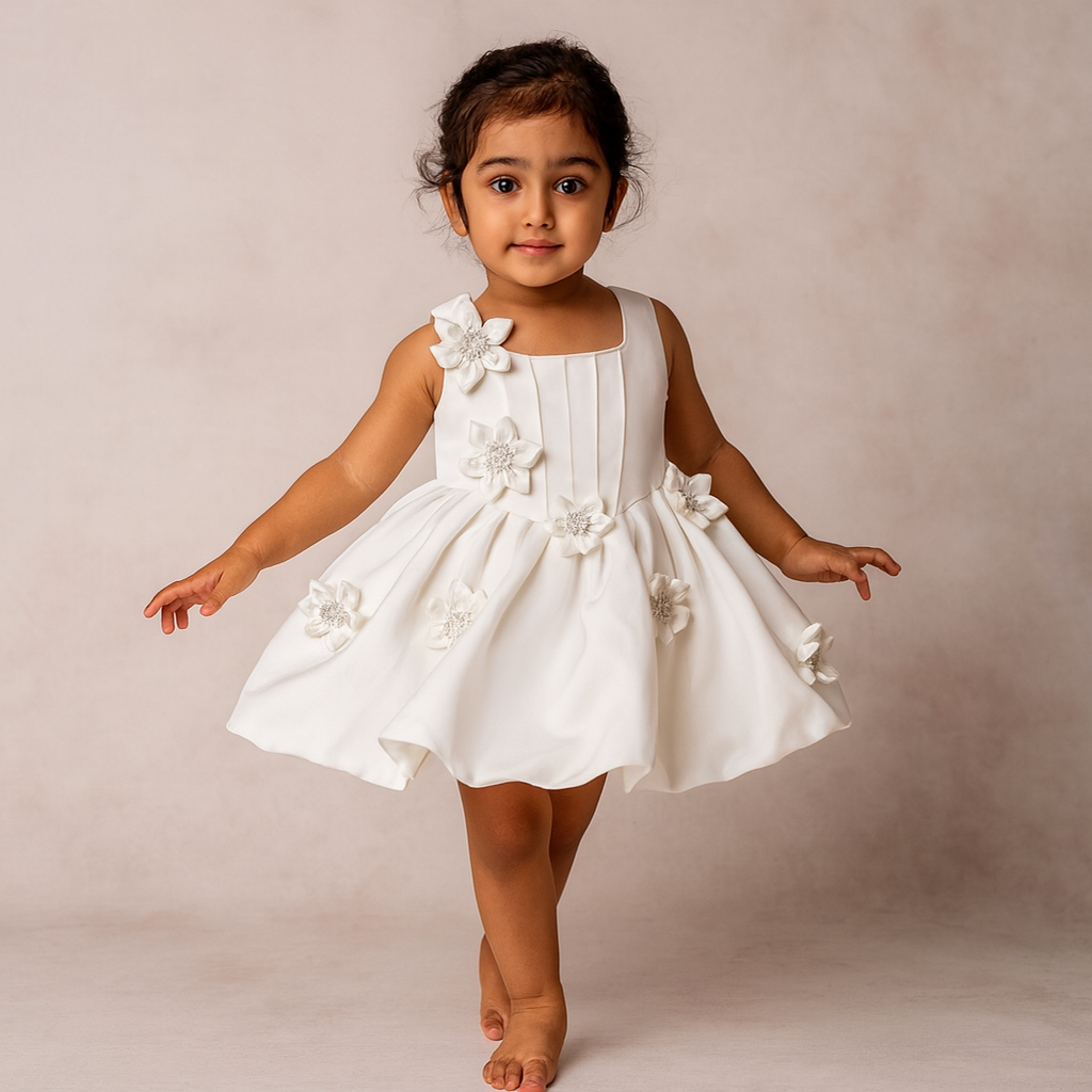 Pre Order: Beautiful 3D Flowers Adorned Sleeveless Embellished Dress