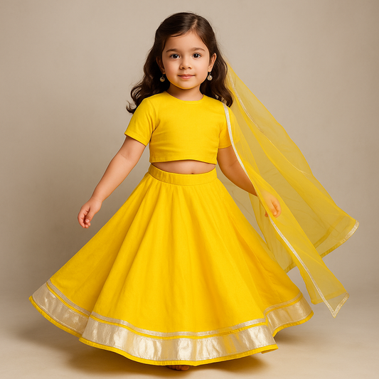 Pre Order: Yellow Velvet Lehenga Set