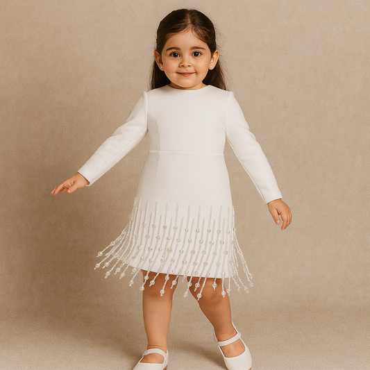 Pre Order: White Crystal Tassel Dress