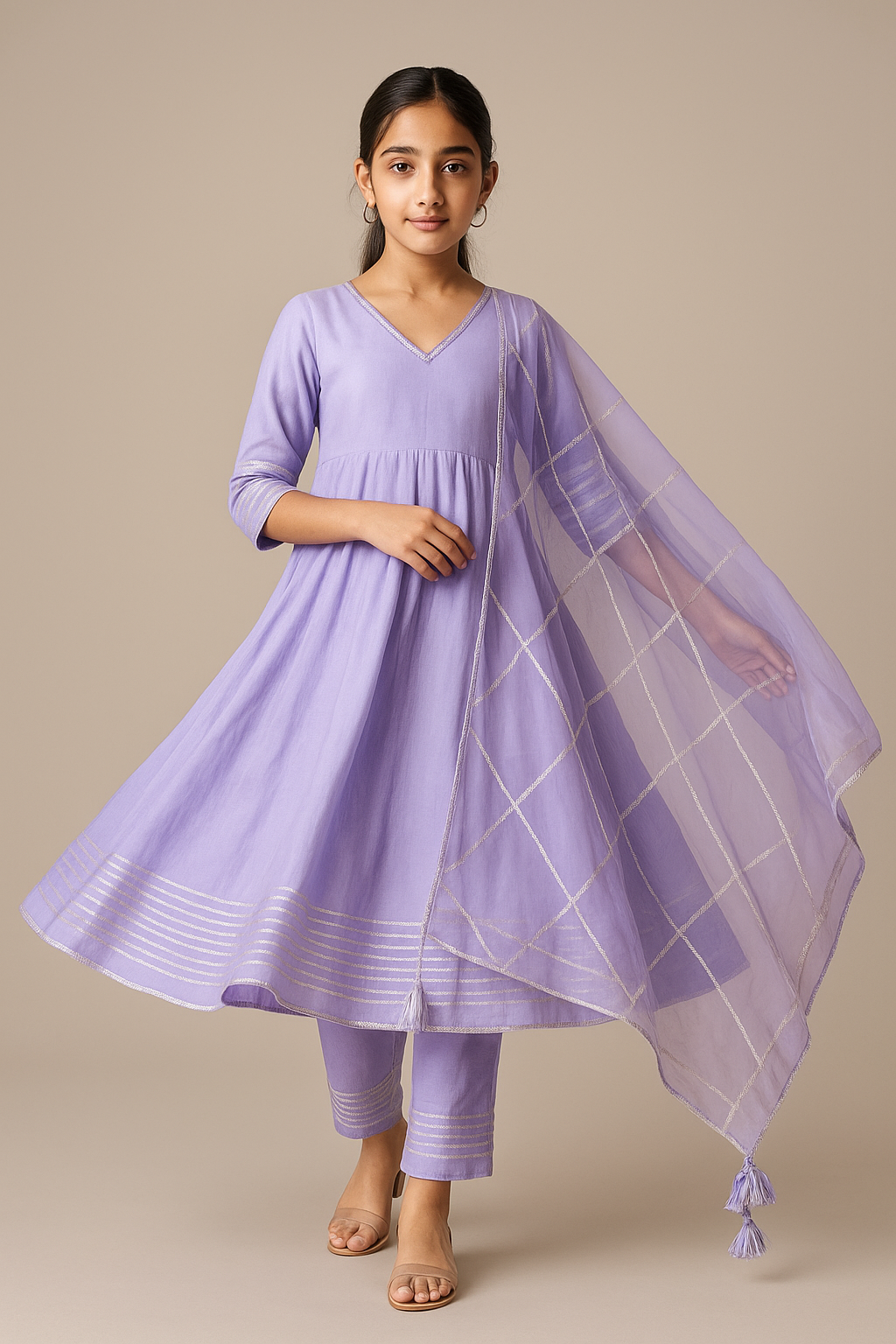Pre Order: Lilac Anarkali with Dupatta Gota Detailing