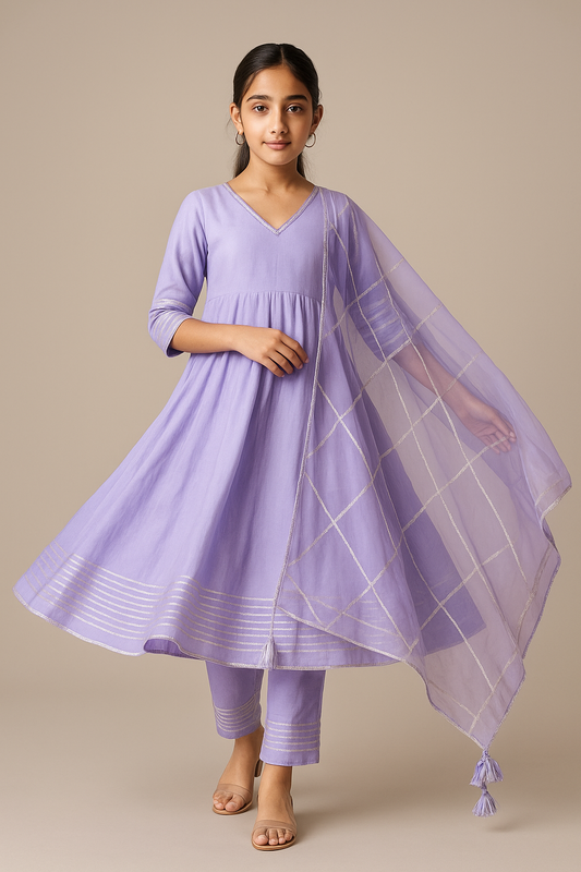 Pre Order: Lilac Anarkali with Dupatta Gota Detailing