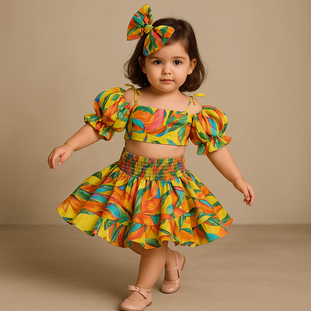 Pre Order: Multicolour Smocked Back Top With Elasticated Skirt