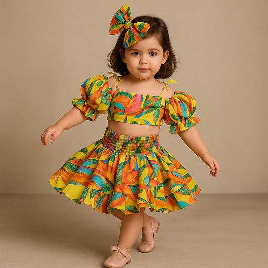 Pre Order: Multicolour Smocked Back Top With Elasticated Skirt