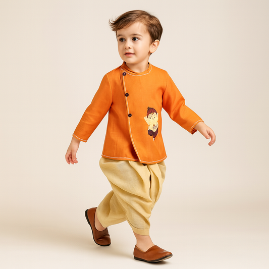 Pre Order: Ganesh Embroidered Kurta And Checks Dhoti