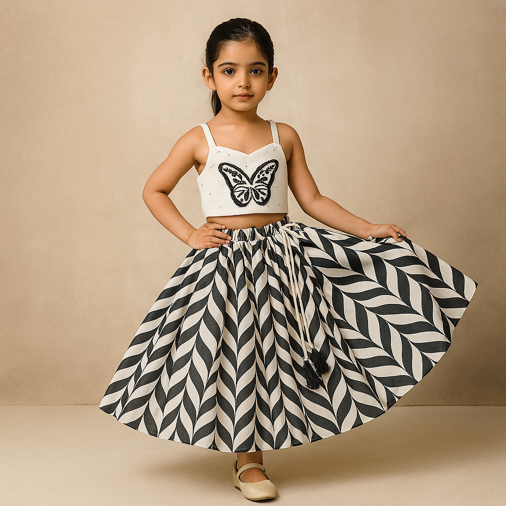 Pre Order : Adjustable Straps Top And Dual Tone Printed Lehenga