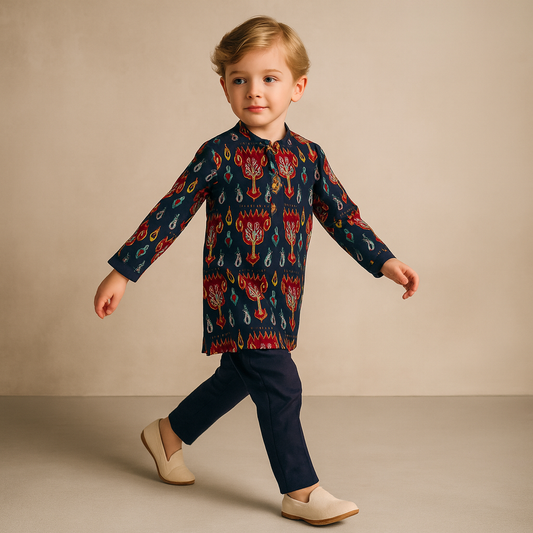 Pre Order: Printed Side Open Kurta With Pyjama