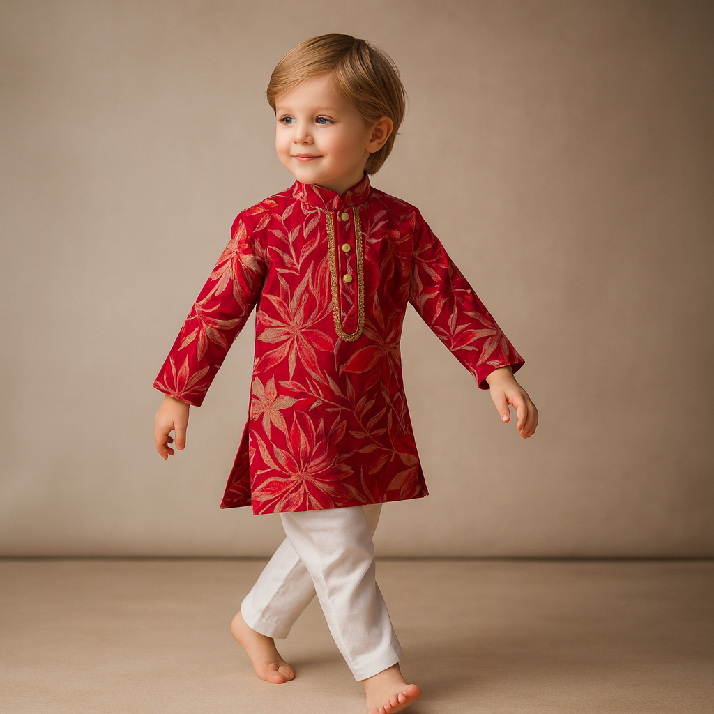 Pre Order: Printed Multicolour Kurta And White Pyjama