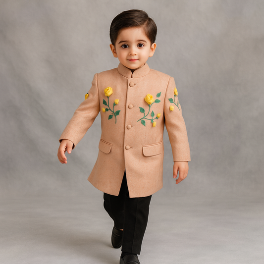 Pre Order: Golden Rose Embroidered Sherwani And Pant