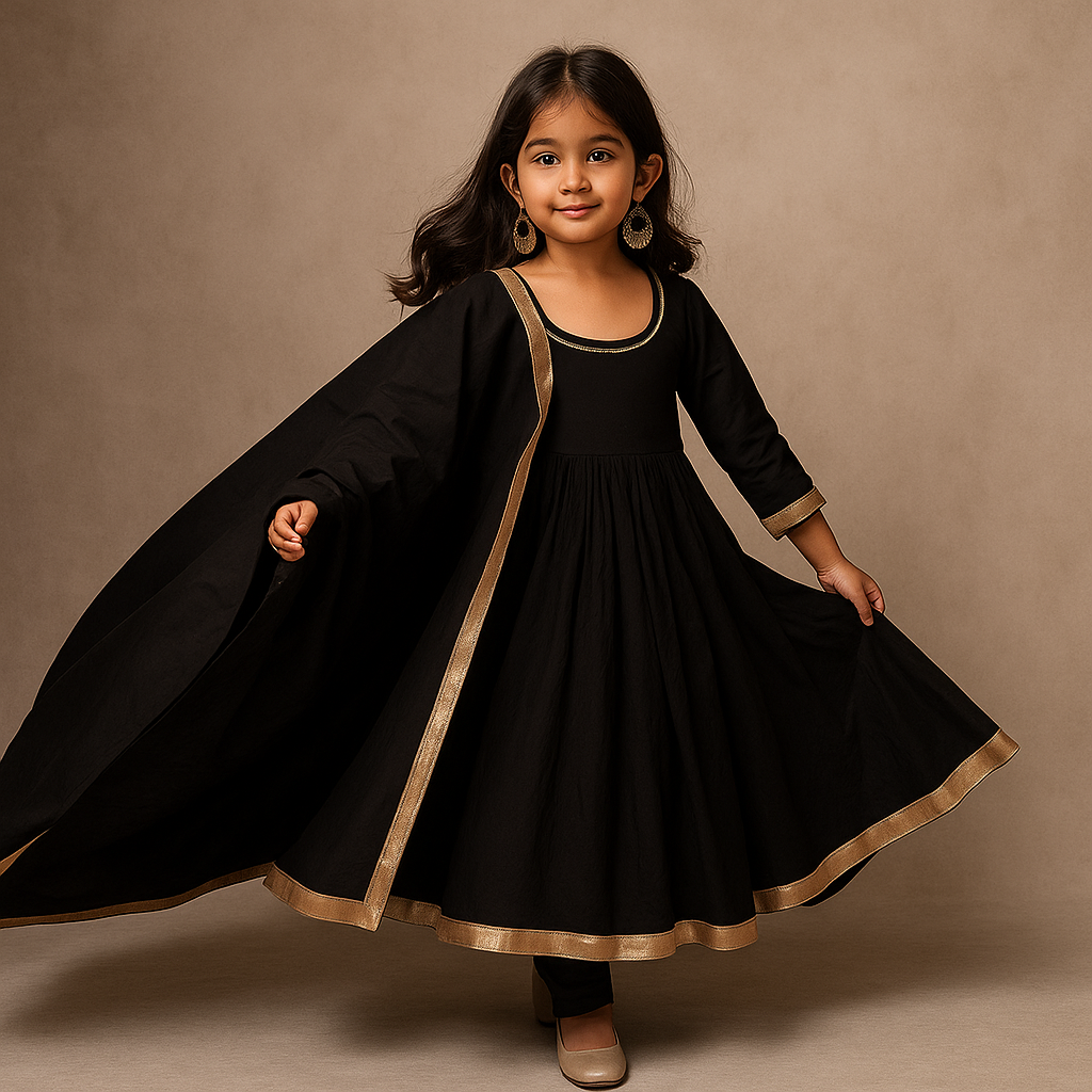 Pre Order: Black Anarkali with Dupatta Gota Detailing