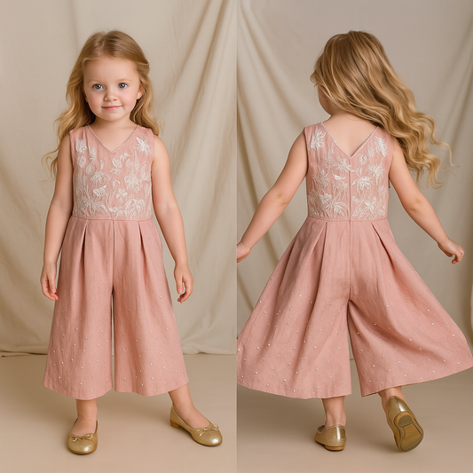 Pre Order: Embroidered Embellished Pink Jumpsuit