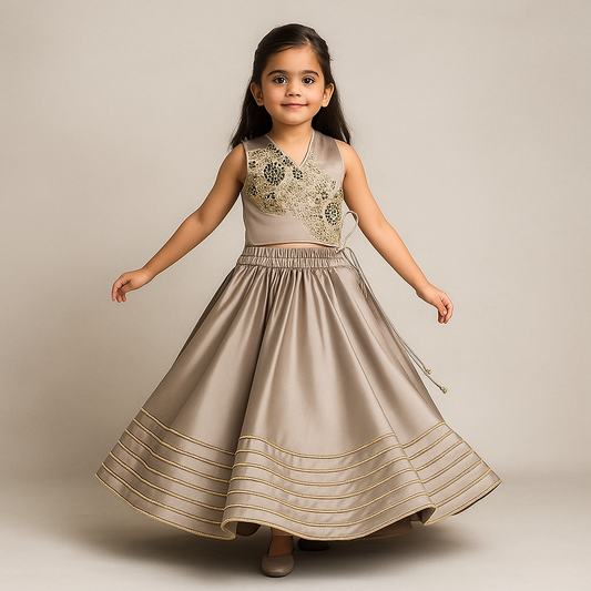 Pre Order: Stylish Halter Neck Cape Top And Lehenga