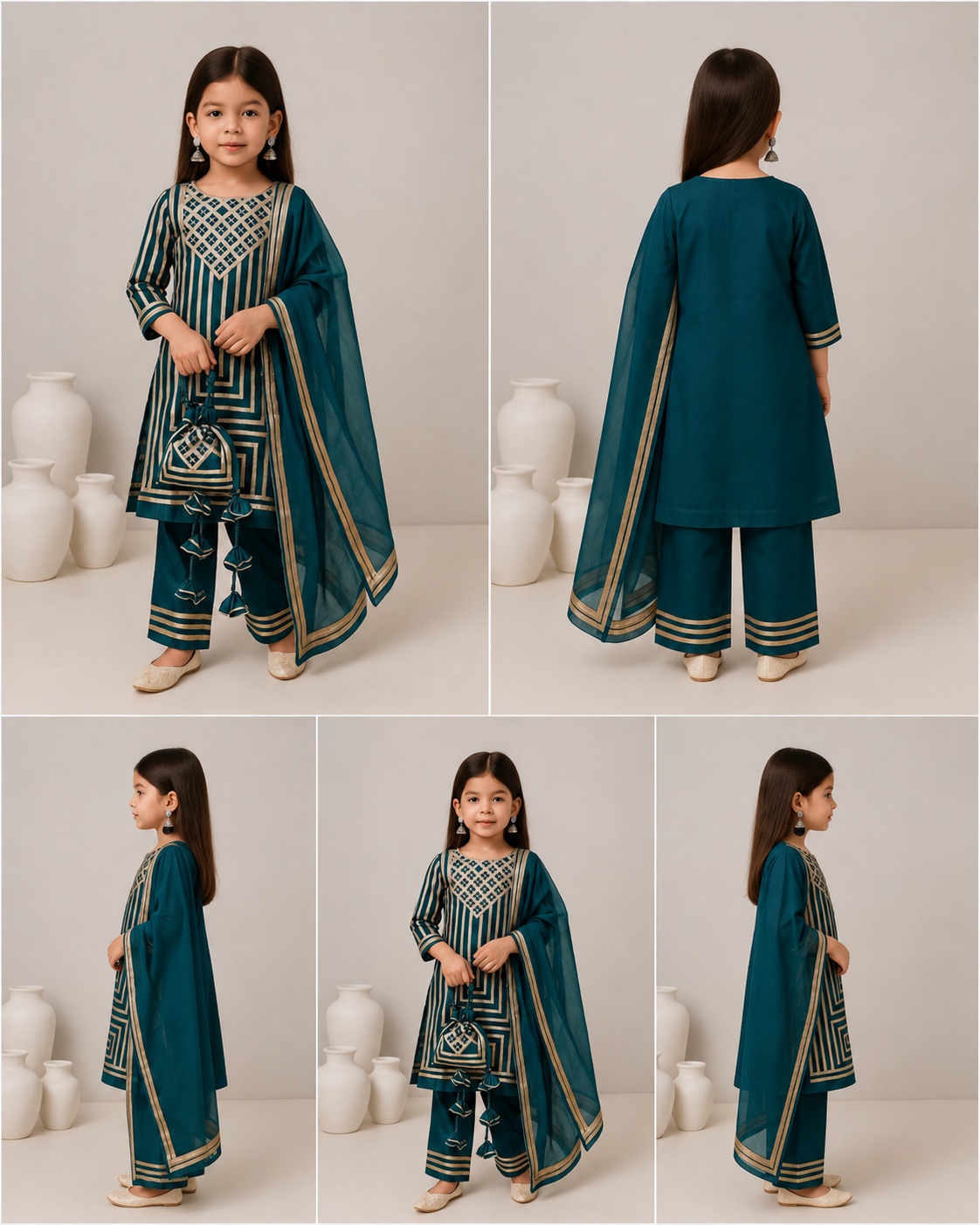 Pre Order: Green Suit Set with Dupatta and Gota Detailing