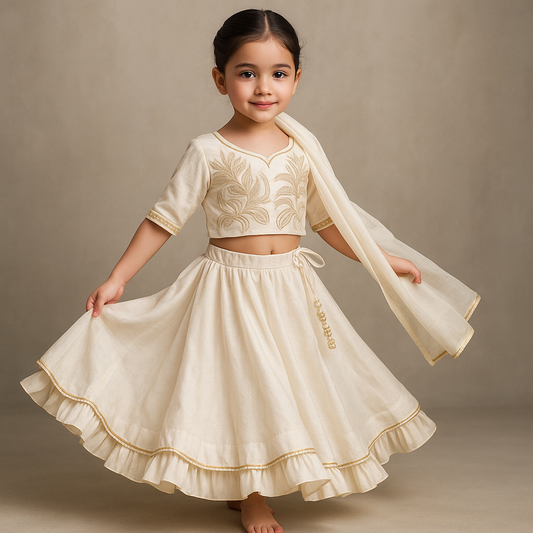 Pre Order: Beautiful Hand-Embroidered Top And Scalloped Lehenga With Dupatta