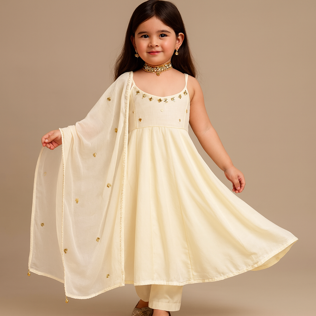 Pre Order: Off White Anarkali Suit Set