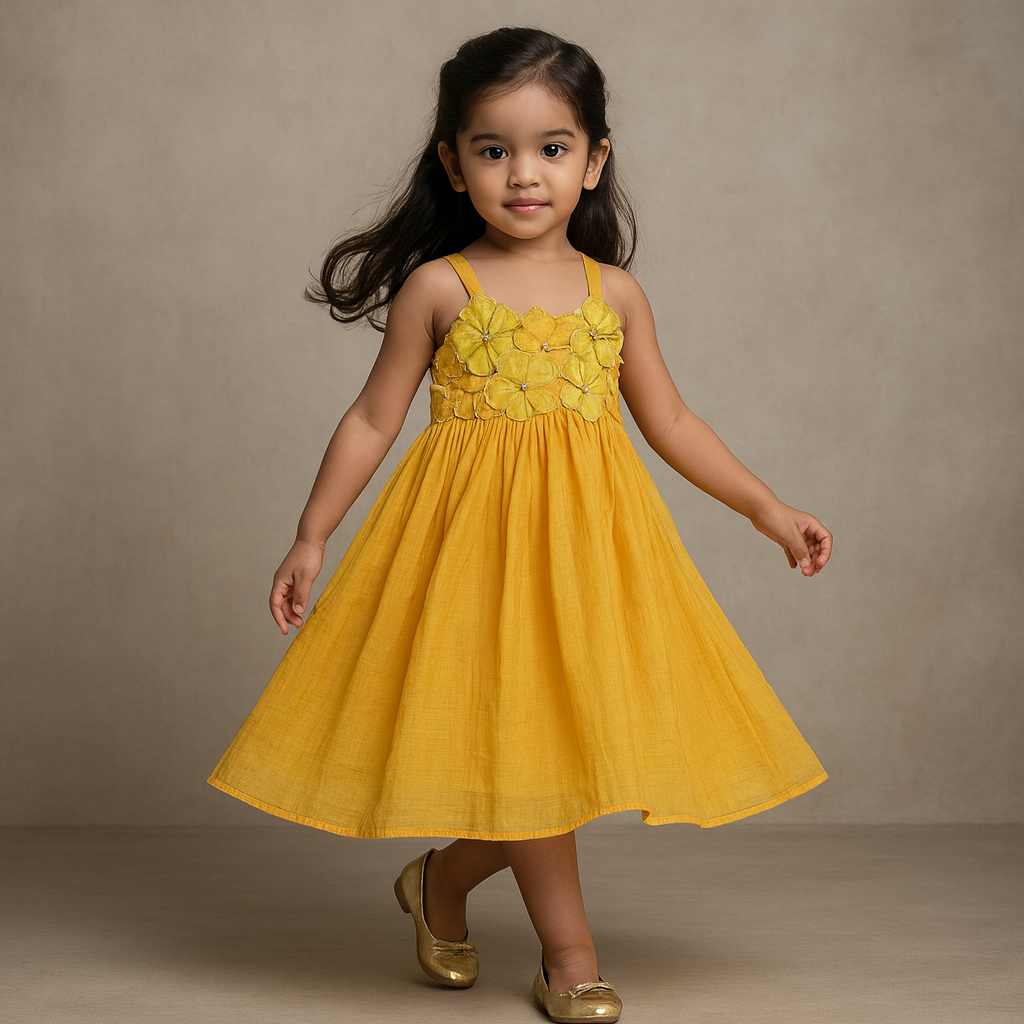 Pre Order: Strappy Dress With Fabric Flower Enhancements