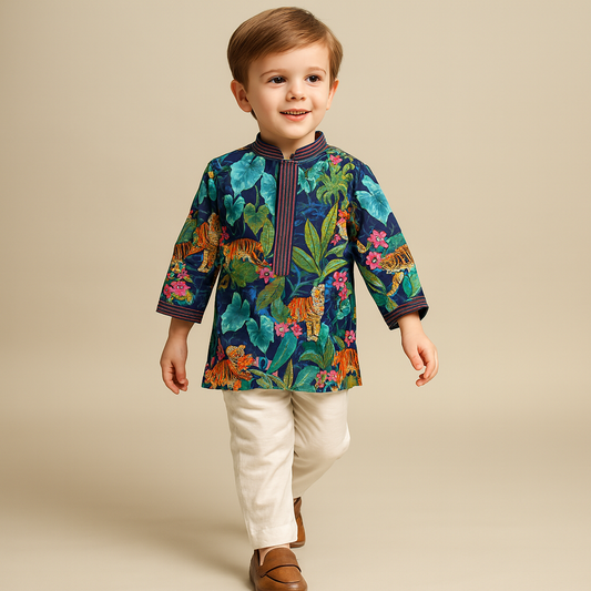 Pre Order: Jungle Safari Printed Multicolour Kurta With Pyjama