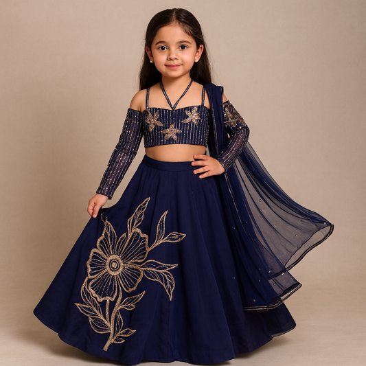 Pre Order: Midnight Bloom Lehenga Set