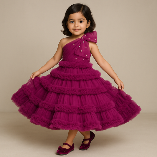 Pre Order: Gorgeous Oversize Bowie Ruffled Wine Gown